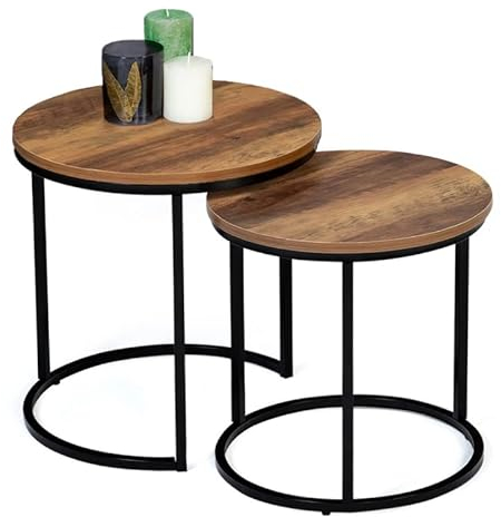 IDMarket - Lot de 2 Tables Basses gigognes Hawkins Rondes 40/45 Bois foncé Design Industriel
