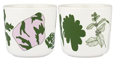 Marimekko - Becher, Tasse - Oiva-Elokuun Varjot - Steingut - White-Green-Pale Pink - (HxØ): 7 x 7,5 cm - 2er Set