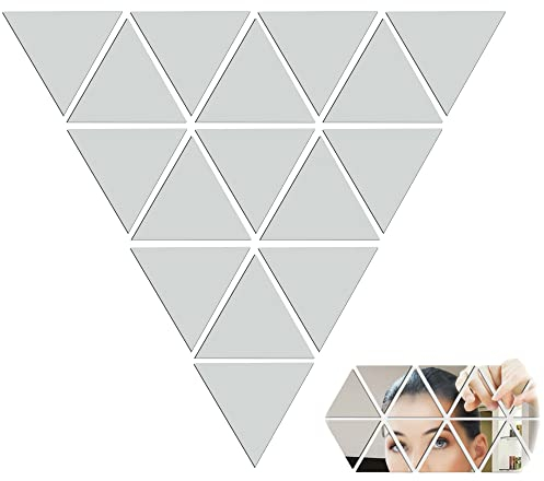 xtemtoamz Selbstklebende Fliesenspiegel Dreieck Spiegelfliesen Wanddekoration - Flexibler Spiegel Acrylic DIY FüR Schule KüChe Badezimmer Wohnzimmer BüRo Dekoration, 8,5x8,5cm, 20 StüCk, Silber