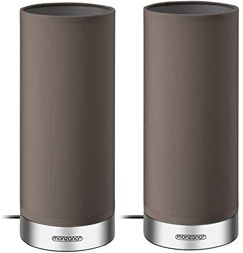 Monzana 2x Lámparas de Mesita de Noche LED Táctil Dormitorio Escritorio E14 Atenuable Níquel Satinado Topo