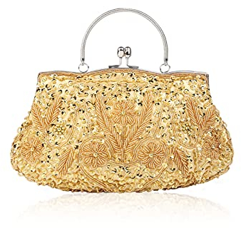 CORIOS Borsetta da Sera Donna Pochette con Perline Glitterate e Perline con Paillettes Borsa a Spalla Elegante Borse Messenger Retro Borsa a Tracolla Cocktail Festa Cerimonia Ballo Clutch Oro