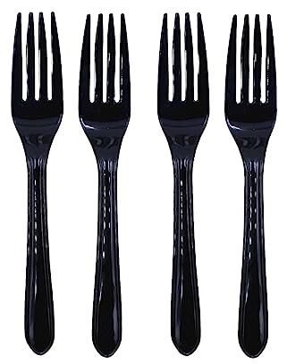 500 x Heavy Duty Black Plastic Forks | Washable Reusable Recyclable Dinner Forks | BPA Free Tableware and Dinnerware | Indoor/Outdoor Parties Picnic BBQ Takeaways