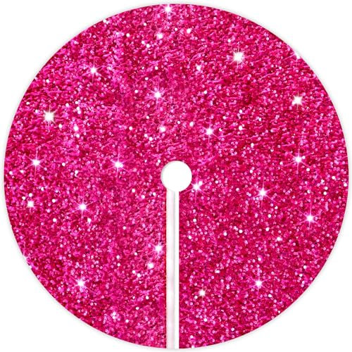 Patydest 46 Inch Tree Skirts Hot Pink Christmas Trees Skirt Large Pink Tree Skirts Velvet Trees Skirt for 7 Ft Tree Fuchsia Trees Skirts Hot Pink Glitter Tree Skirt for Christmas Ornaments Decor