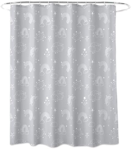 AQUALONA® Premium Shower Curtain, 12 FREE HOOKS INCLUDED - Polyester, Water-repellent Coating, Rustproof Chrome Eyelets - Mildew Resistant and Weighted Hem, 180 x 180 cm (Clouds Grey)