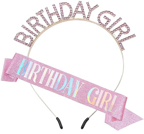 ERBO Geburtstag Krone Schärpe, Geburtstagsschärpe und Geburtstagskrone Krone Tiara, Birthday Girl Crown Prinzessin Haarzusätze Geschenke für Alles Gute zum Damen Frauen Party Dekoration(Rosa)