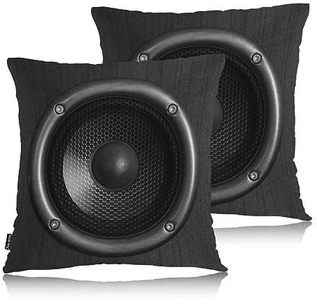 Swono Set of 2 Speaker Pillow Covers 18 X 18 Inch, Black Audio Bass Speaker Music Sound Square Decorative Throw Pillow Covers for Sofa Couch Bed, Outdoor Indoor Pillowcase Cushion Cover