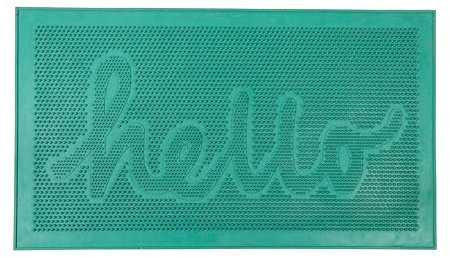 FISURA - Originelle Gummifußmatte Hello Grüne Fußmatte für draußen. Fußmatte für den Eingang mit Spikes. Gummifußmatte mit Botschaft. Fußabtreter 70 x 40 Zentimeter.