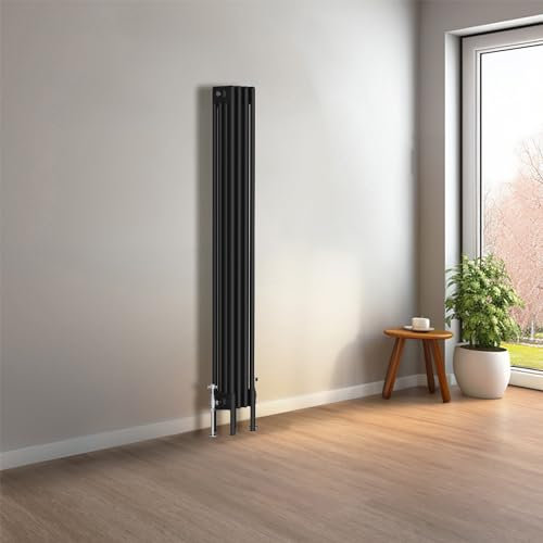 NRG Cast Iron Radiator Four Column 1500x200mm Black Traditional Column Cast Iron Style Radiator Central Heating Radiator Perfect for Bathrooms, Kitchen, Living Room