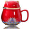 DEARART Hermosa taza de té con infusor y tapa, taza de infusor de cerámica de 300 ml fácil de limpiar Mantenga el té caliente, de hoja suelta, café, leche, gato lindo, rojo