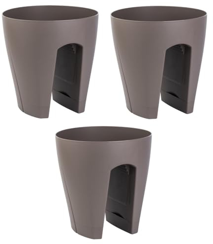 ENGELLAND 3 x Blumentopf für Balkon-Geländer, Farbe: Braun, Blumenkasten, Balkonkiste, 9 Liter, Kunststoff, Außenbereich, B Ø 29 x H 30 cm