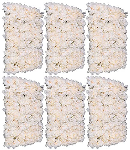 6 Stück Blumenwand 60*40cm Kunstrosen Künstliche Blumenhintergrund Artificial Flower Board Silk Rose für Party Hochzeit Brautdusche DIY Hochzeit Straße Hintergrund Stage Schaufenster Dekor (Weiß)