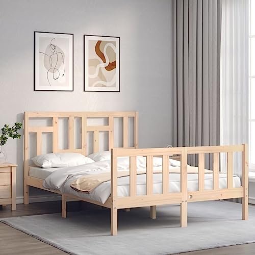 vidaXL Massivholzbett, Bett mit Kopfteil, Holzbett Doppelbett für Schlafzimmer, Bettrahmen Bettgestell mit Lattenrost, Schlafzimmermöbel