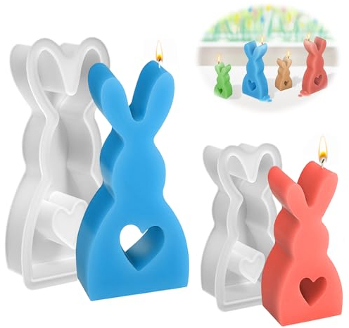 2 Stück Ostern Kaninchen Silikonformen Gießformen, Osterhase Silikonformen, Kaninchen Kerzen Gießformen, Silikon Gießform Ostern, Hasenform DIY für Gips, Sojawachs Kerzen, Handwerk