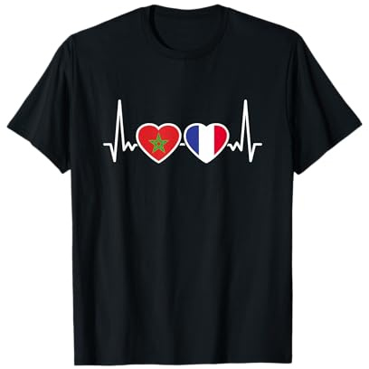 Maroc France Drapeau Battement De Coeur Marocain Français T-Shirt