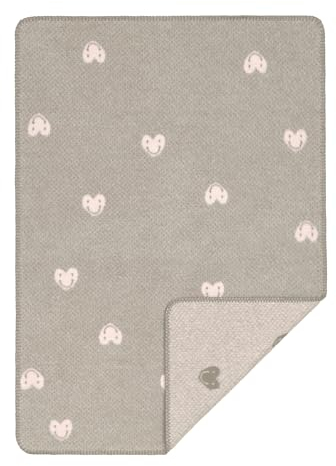 LÄSSIG Babystrickdecke Kuscheldecke Babydecke gewebt 100% Bio Baumwolle GOTS/Woven Blanket Heart grey/soft rose