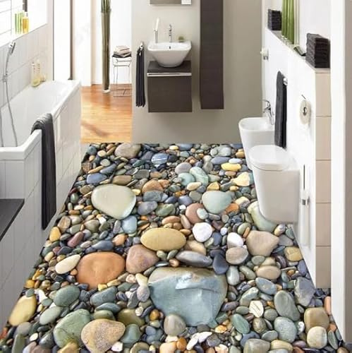 3D Stereo Stein Kiesel Boden Tapete Badezimmer Wohnzimmer PVC selbstklebende wasserdichte Wand 3D Fliesen Boden Aufkleber Home Decor, 200 cm x 140 cm