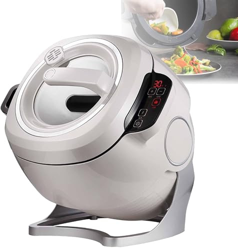 OmePS Intelligent Automatic Cooking Machine, Commercial Food Processor 6L with 360° Rotating and 3D All-Round Heating, Adjustment 3 Gears Firepower and Pot Body, for Home Restaurant