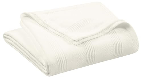 Ivory 100% Cotton Twin Size Blanket | Super Soft Breathable Lightweight Throw | All-Season Knit | Luxury Hotel Style | Easy Care