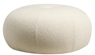 Emob Eleganter Pouf mit Buchenholzrahmen, Boucletweiß, 55 cm Durchmesser, 35 cm Höhe | Weiches Schaumstoff- und Federkissen | Skandinavisches Design
