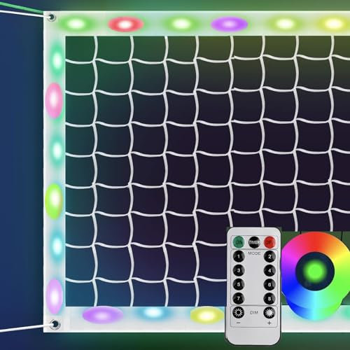 CVT Professionelles LED-Volleyballnetz mit Stahlkabel, beleuchtetes, tragbares Volleyballnetz für den Außenbereich mit Fernbedienung, leuchtet im Dunkeln, robustes Badminton-Volleyballnetz für den