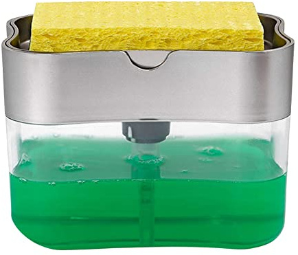 Dispensador de Jabón para Platos, Dispensador de Bomba de Jabón con Soporte de Esponja, Prensa Manual Caja Dispensadora de Líquido Organizador de Jabón para Lavavajillas