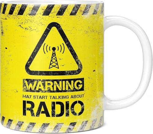 Warning May Start Talking About Radio Funny Gift Mug - Ceramic Coffee Mug Cup, Gift for Men or Women, Extra Large and Giant Mug Available, 11oz White Mug