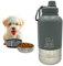 Todo en uno - Termo auténtico Acero - con Plato para Comida y Plato Bebida - Comparte el Agua Fresca - Botella paseo Perros - Bebedero Perro antigoteo portátil - Termo para Agua y Comida. Gris