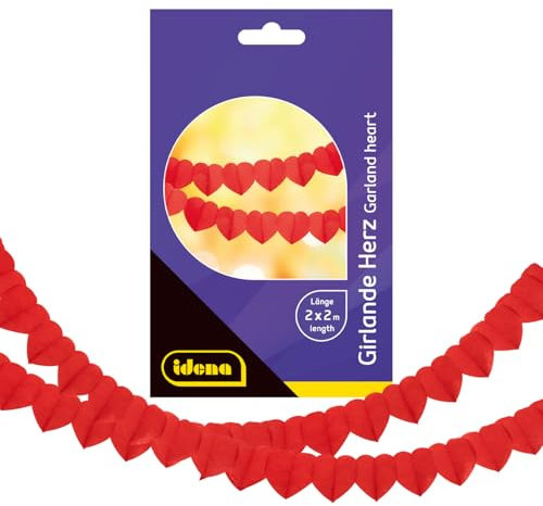 Idena 30428 - Herz Girlanden, ca. 2 m lang, 2 Papiergirlanden mit roten Herzen, Deko zum Valentinstag