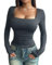 YNIQUE Women's Long Sleeve Shirt Classic Basic T-Shirt Y2K Slim Fit Sexy Crop Top Casual Sweatshirt Round Neck Tee Shirt Pullover Grey