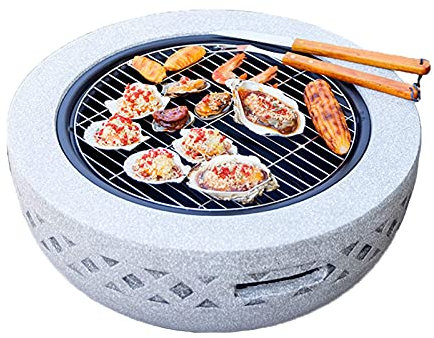 XZHOOQP Feuerstelle mit Grillrost, Feuerschale aus Stahl mit Einfassung aus MgO-Kunststein 60 * 35cm