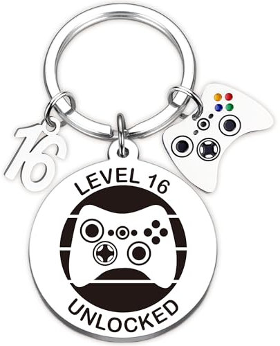 Aurmonigo Happy 16th Birthday Gifts - Gaming Keyring for Boys Keepsake Presents Game Controller Decoration Keychain, from Family Grandmother Mum Dad Best Friend Key Ring Gift for 16 Year Old