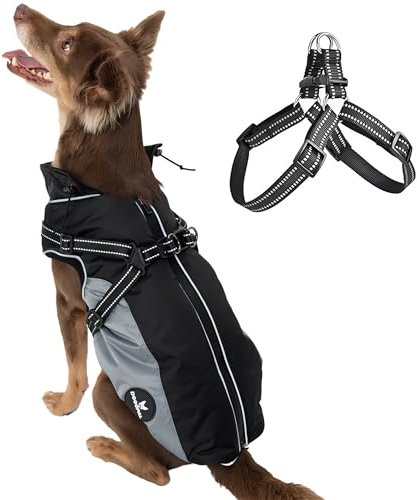 DOGOPAL Regenmantel Hund mit Integriertem Geschirr – Wasserdichter Hunderegenmantel, Winddichter Hundemantel, Reflektierende Regenjacke für Kleine & Große Hunde, Hohe Sichtbarkeit (Grau, #6)