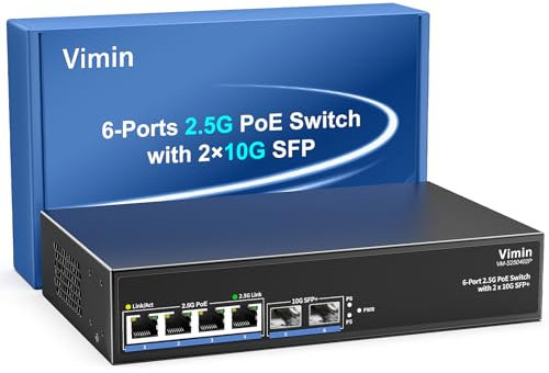 6-Port 2,5G PoE-Switch Unmanaged, 4X 2,5G Base-T PoE-Port+2X 10Gbps SFP+, 4-Port PoE Switch mit 60Gbps Schaltkapazität, Unterstützung von IEEE802.3af/at, 65W, Switch für 2.5Gb NAS/PC, WiFi6-Router
