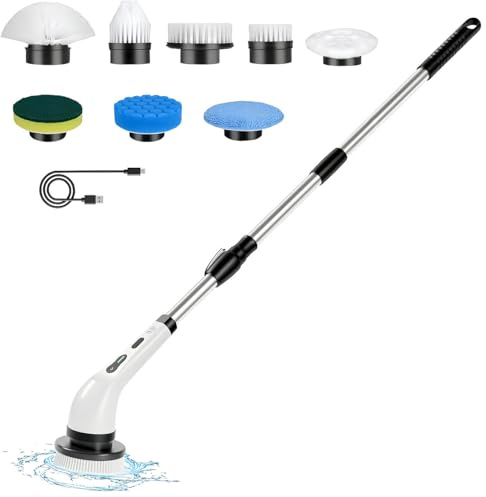 Sichler Haushaltsgeräte Fugenreiniger: 2in1-Akku-Reinigungsbürste, Teleskopstab, 125 cm, 8 Aufsätze, 2.000mAh (Elektrische Reinigungsbürste, Akku Bürste, WC)