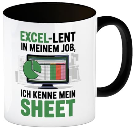 speecheese Kaffeebecher in schwarz EXCEL-LENT in meinem Job Lustige Tasse | perfektes Bürogeschenk für Datenliebhaber