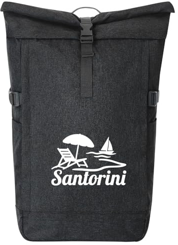 Huuraa Kurierrucksack Santorini Griechenland 30-44 Liter Black Melange Fairtrade Rolltop Rucksack Geschenkidee