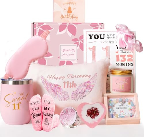 10 -pcck 11th Birthday Gift Basket for Girls – Happy 11th Pamper Gift Set for Daughter, Niece, Granddaughter, Sister, Best Friend, Teens – Unique and Cute Birthday Hampers for Her (10th-16th) (11th)