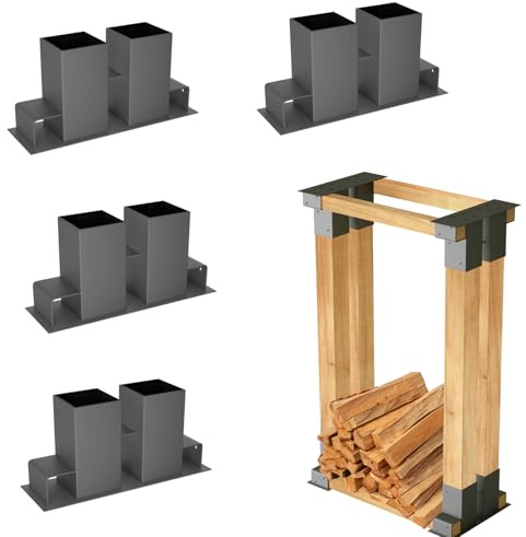 LILIIN Holzstapelhilfe für Kaminholz Feuerverzinkt Holzstapelhalter Brennholzregal Kaminholzhalter Brennholz Stapelhilfe Kaminholzregal aussen und innen (4 Stück)