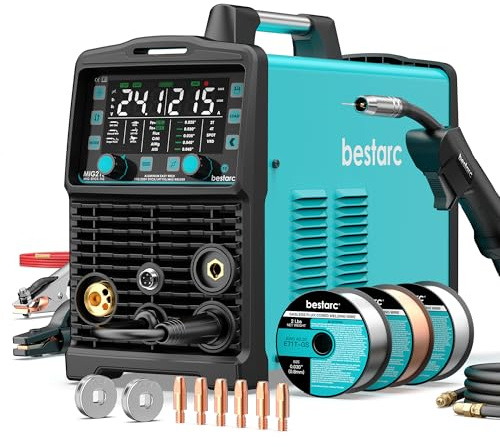 bestarc 215Amp MIG Welder, 110V 220V Gas MIG/Flux Core MIG/Stick/Lift TIG/Spool Gun/Spot Welding 6 in 1 Aluminum Welding Machine, IGBT Multiprocess bestarc Welder with Synergy, Spool Gun Compatible