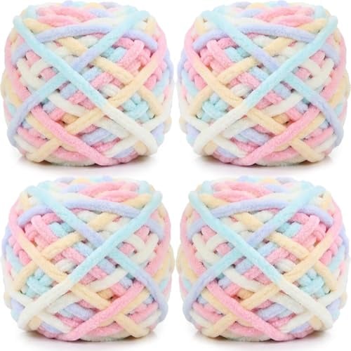 Cnwinu Dicke Wolle zum Stricken, 4 x 100 g Chunky Yarn, Mehrfarbiges Strickwolle Dickes Garn, Weiches Dicke Wolle zum Häkeln, für Decken, Kissen, Haustierbetten, Taschen, Mützen und Schals Verwendet