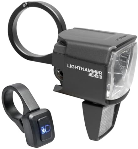 TRELOCK LS 890-HB Lighthammer 100 Lux E-Bike 12V Fahrradlicht – Inklusive Fernlicht-Schalter und Lenkerhalterungen – StVZO zugelassen