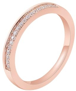 Lirzxin Fede Nuziale Donna, Anello di Matrimonio Oro Rosa 18K Semplice Impilabile Mezza Eternità Fila con Moissanite Rotondo Anelli Donna Fidanzamento Oro Rosa Misura 12