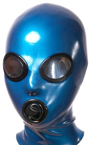LWCFDC Latex Vollgesichtsmaske Mit Gerolltem Mund & Transparenten Augen - BDSM Fetisch Maske, Bondage Rolle Spiel Maske Mit Atemlöchern Für Herren Und Damen