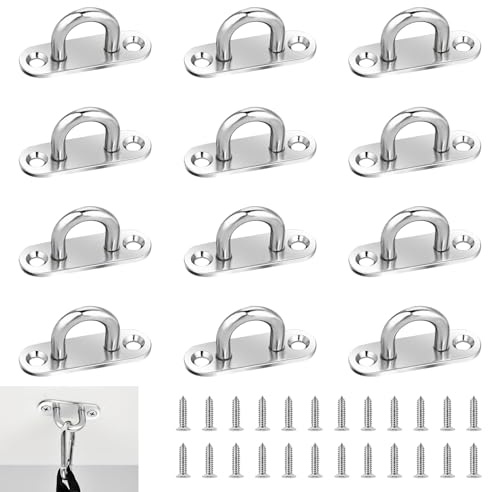 12pcs M5 Stainless Steel Hooks,Metal Heavy Duty Pad Plate U Hook with Screw | 316 Stainless Steel,Smooth Surface won't Scratch, for Hanging Hammocks, Sunshades, Plant Racks, Resistance Bands and Ropes