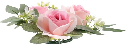 HEALEEP KüNstlicher Kerzenkranz Mit Rosen Dekorativer Kunstkranz FüR Tischdeko Hochzeit Und Wohnaccessoires Realistischer Blumenkerzenring