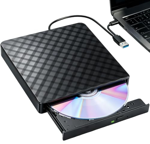 External DVD Drive, USB 3.0 CD/DVD +/-RW Drive Portable DVD Burner Reader | USB 3.0 Type-C DVD/CD ROM Burner Rewriter, High Speed Data Transfer Disk Drive for Laptop Desktop Linux Mac Windows 10/9/8/7