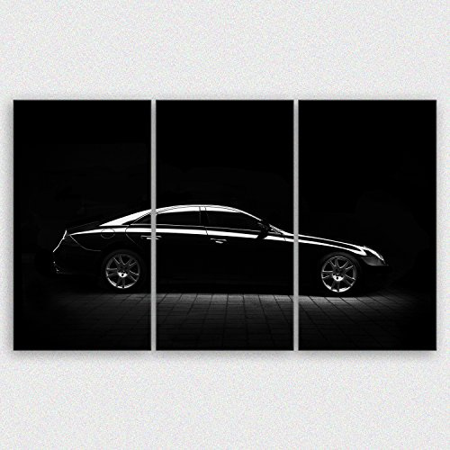 ge Bildet Bild auf Leinwand | Auto Limousine Wagen - schwarz weiß in 165x100 cm mehrteilig als Wandbild XXL | Wand-deko Dekoration Wohnung modern Bilder | 2295-B