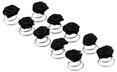 10 x Rosen Curlies - Brauthaarschmuck - Curlie - Haarschmuck | Schwarz