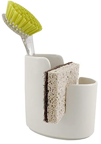 scarlettwares Dish Sponge Scrub Brush Dish Wand Holder Kitchen Sink Caddy Ceramic White Dishwasher Safe Modern Farmhouse Elegant Sturdy No Rust