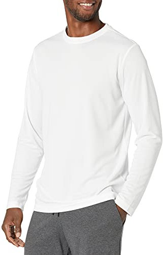 Amazon Essentials Men's Performance Tech Long-Sleeve T-Shirt, White, S